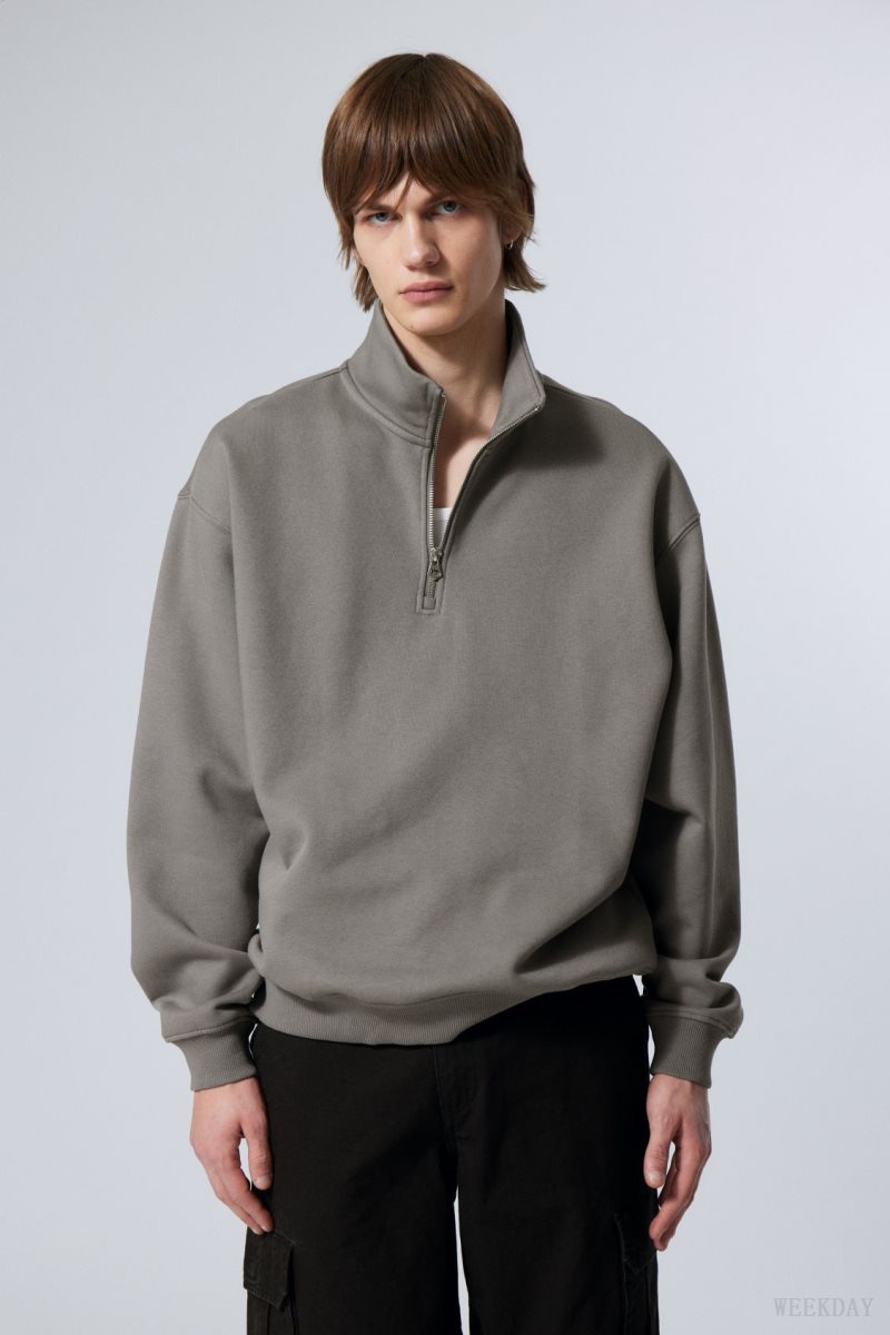 Weekday Relaxed Heavy Half Zip Sweater Grey | MQNR9415