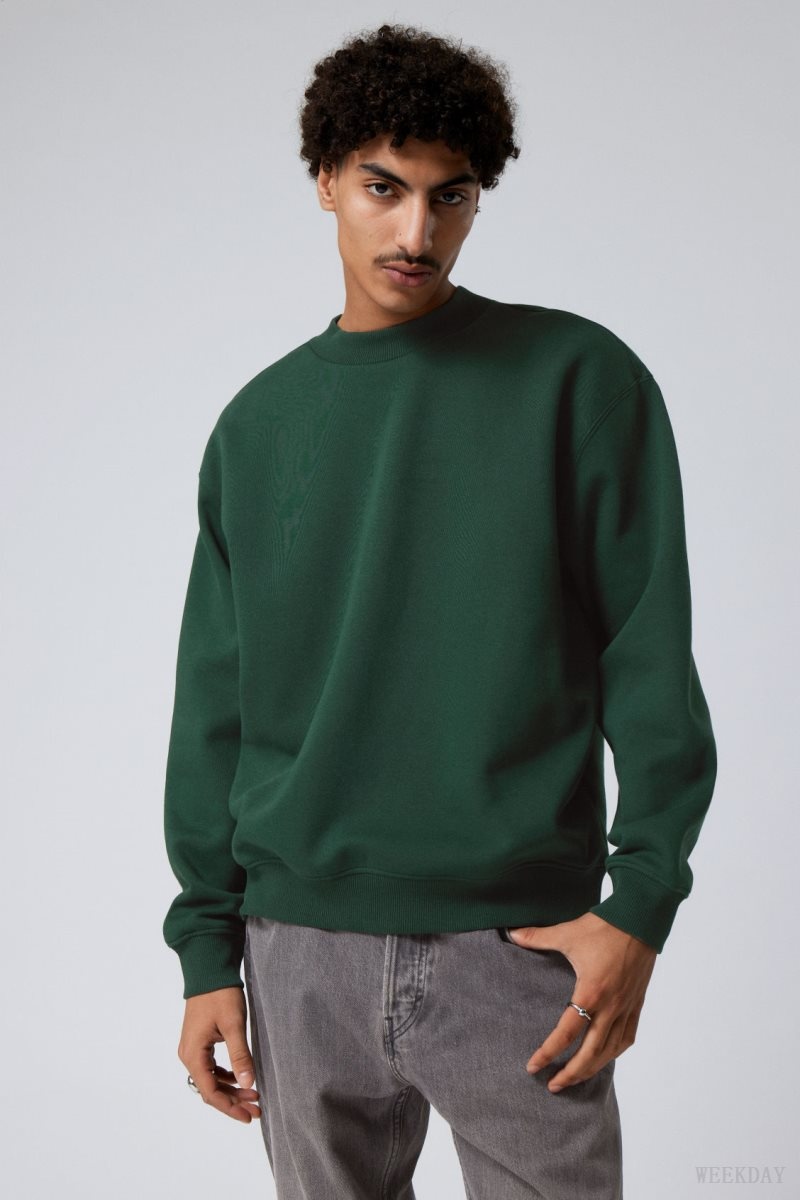 Weekday Relaxed Heavyweight Sweatshirt Dark Green | ITCA6862