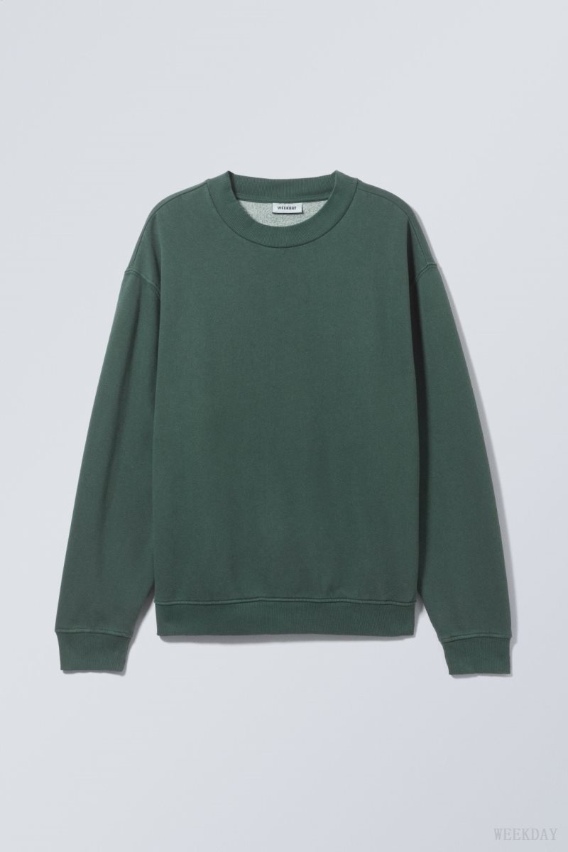 Weekday Relaxed Heavyweight Sweatshirt Dark Green | UYMN1342