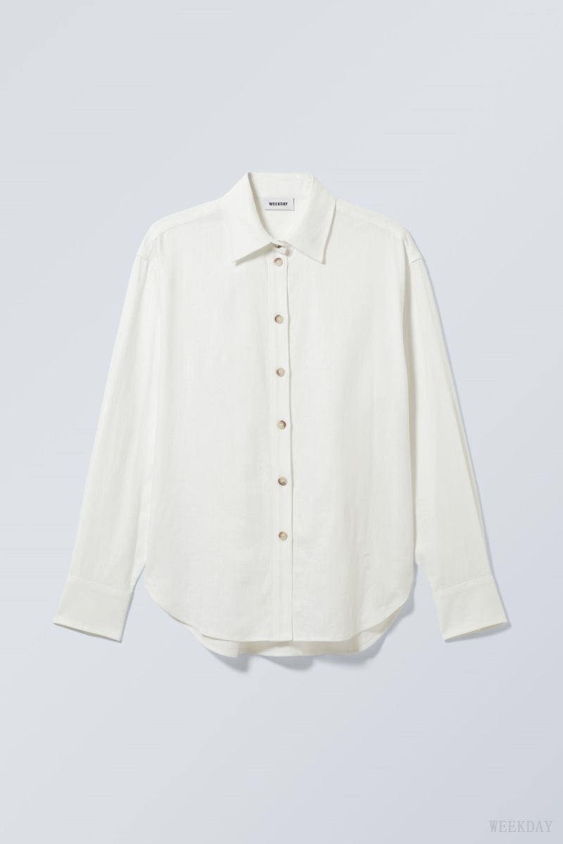 Weekday Relaxed Linen Mix Shirt White | PDTC9177