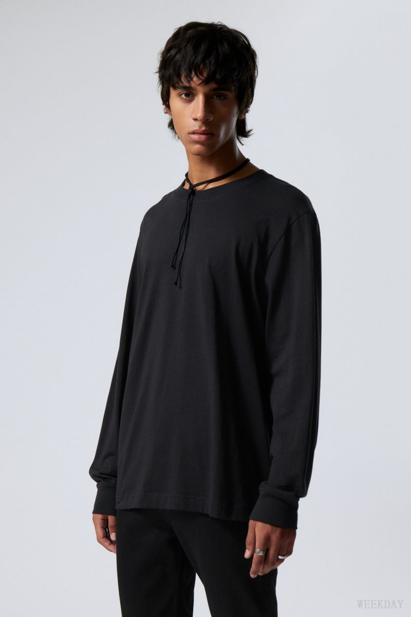 Weekday Relaxed Midweight Long Sleeve Black | KAQU4327