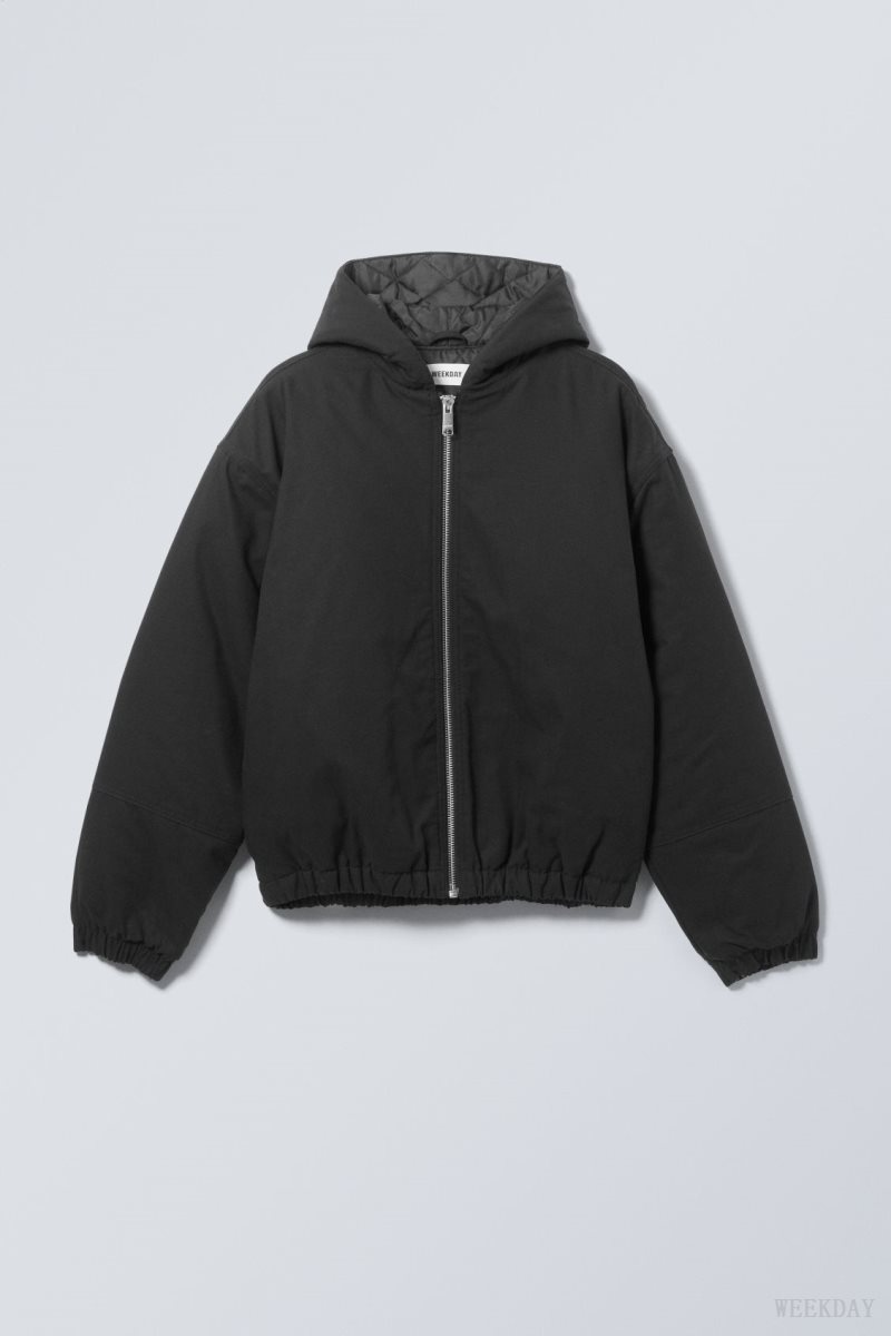 Weekday Remy Hooded Bomber Jacket Black | GCYJ4315