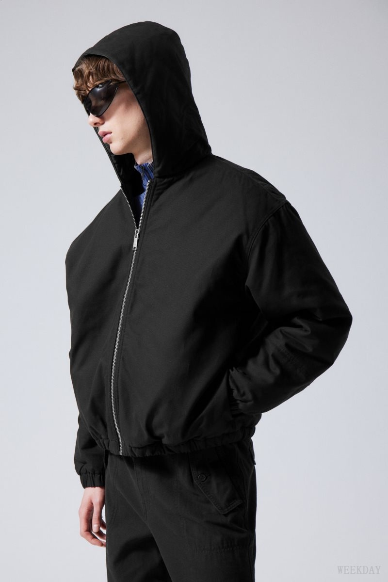 Weekday Remy Hooded Bomber Jacket Black | GCYJ4315