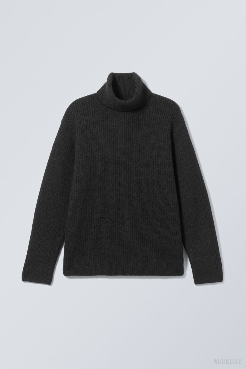 Weekday Renzo Relaxed Wool Blend Turtleneck Black | ZOBR2383