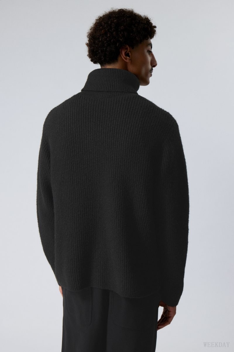 Weekday Renzo Relaxed Wool Blend Turtleneck Black | ZOBR2383