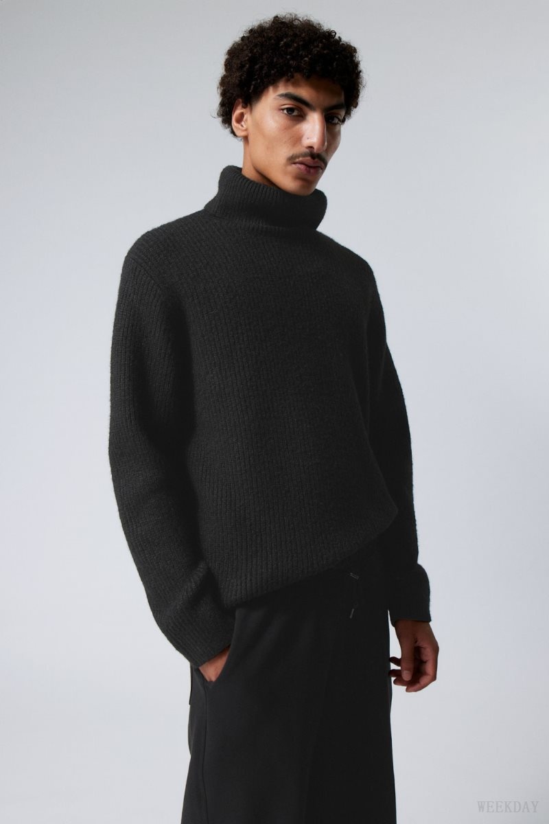 Weekday Renzo Relaxed Wool Blend Turtleneck Black | ZOBR2383