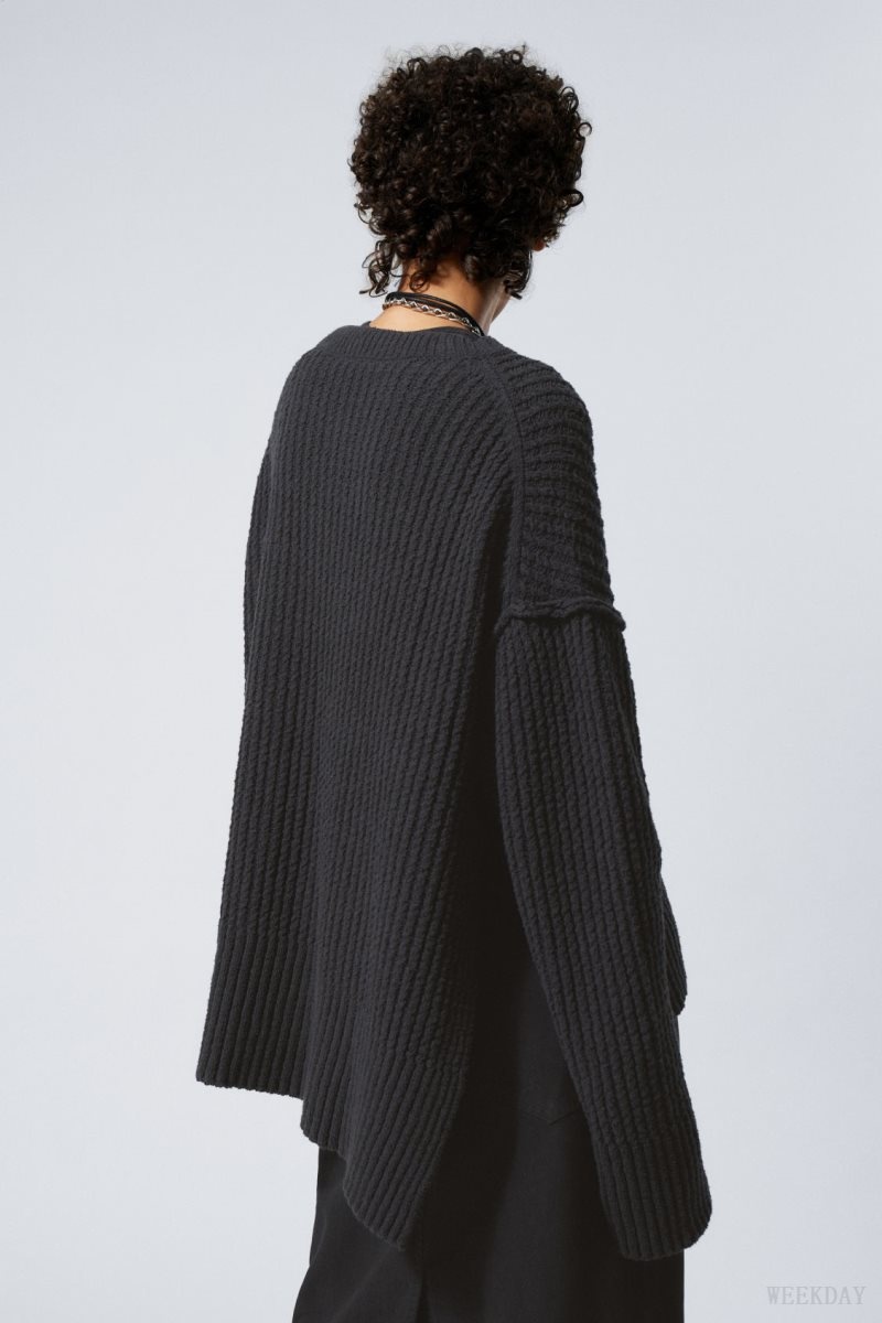 Weekday Rey Oversize Asymmetric Sweater Dark Grey | QTRA0256