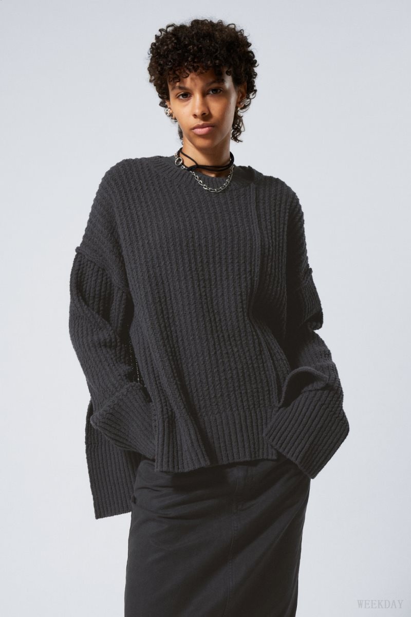 Weekday Rey Oversize Asymmetric Sweater Dark Grey | QTRA0256