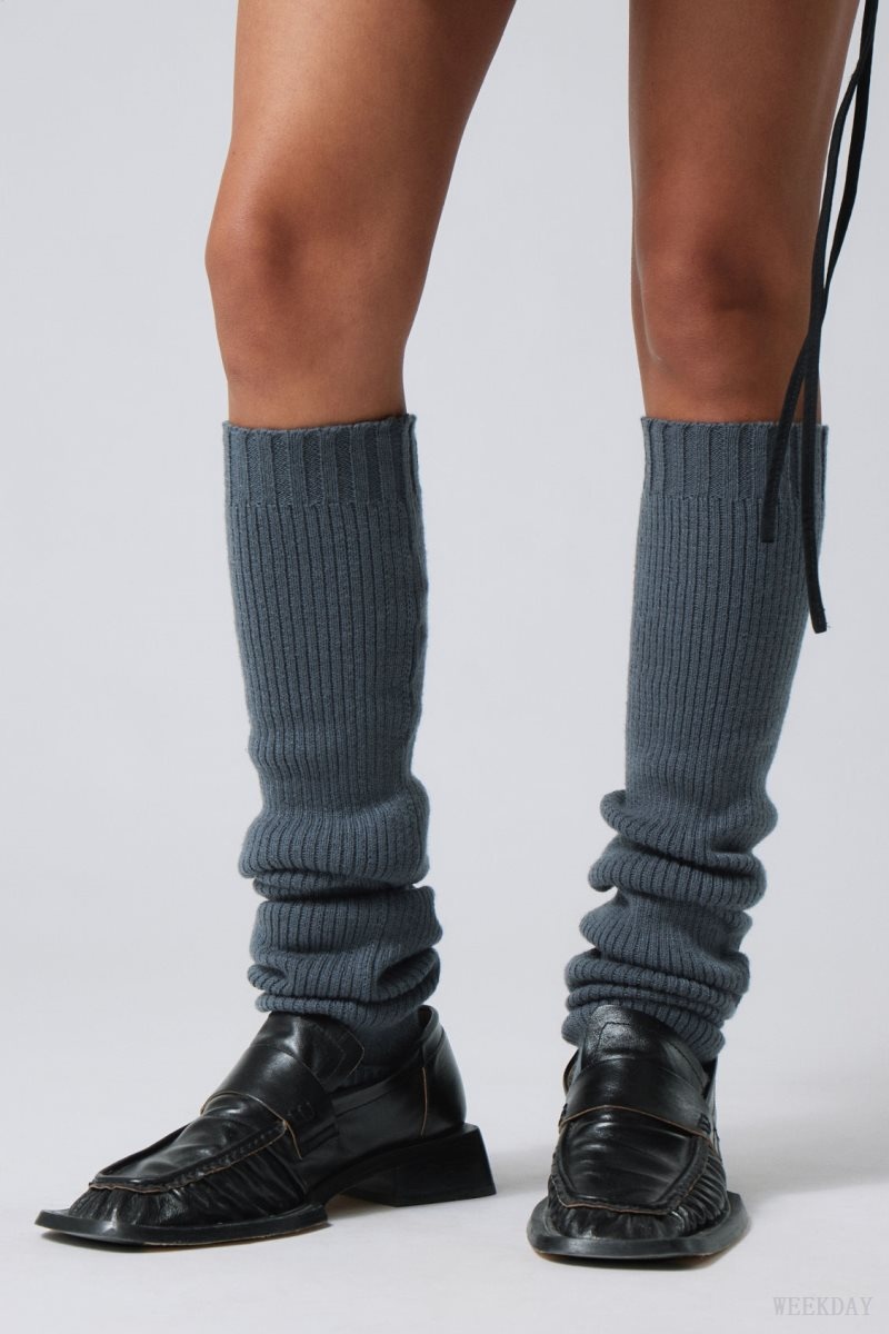 Weekday Rib Knit Leg Warmers Blue | WICO1010