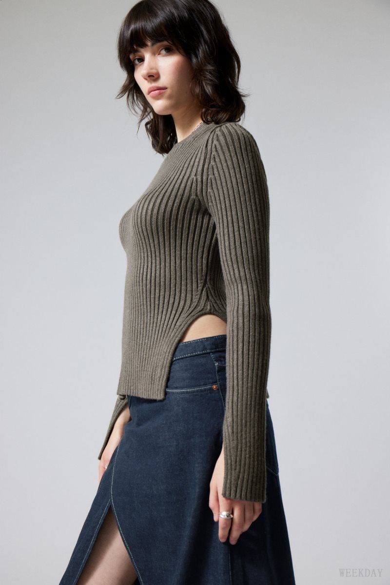 Weekday Rora Rib Sweater Dark Mole | BBCI0290