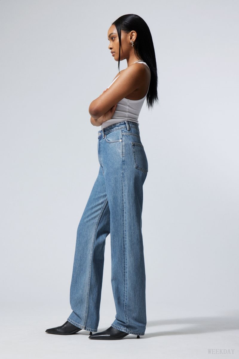 Weekday Rowe Extra High Straight Jeans Blue | IMQM9959