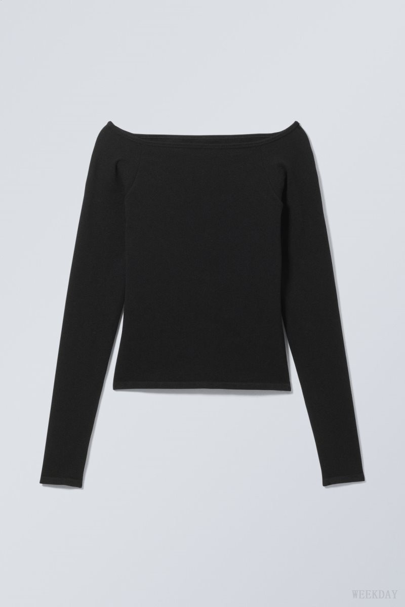 Weekday Seamless Off Shoulder Long Sleeve Black | KVBE5492