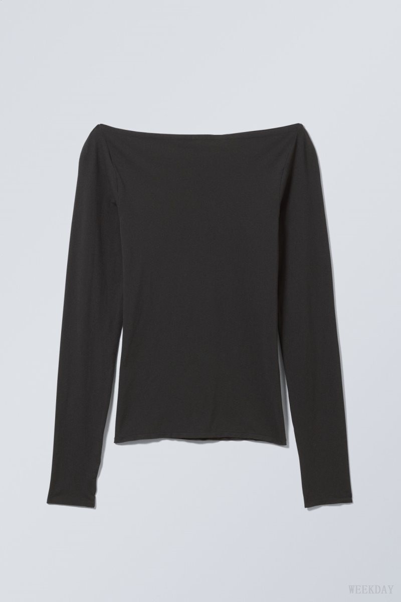 Weekday Sheer Boatneck Long Sleeve Dark Grey | KKAX4404