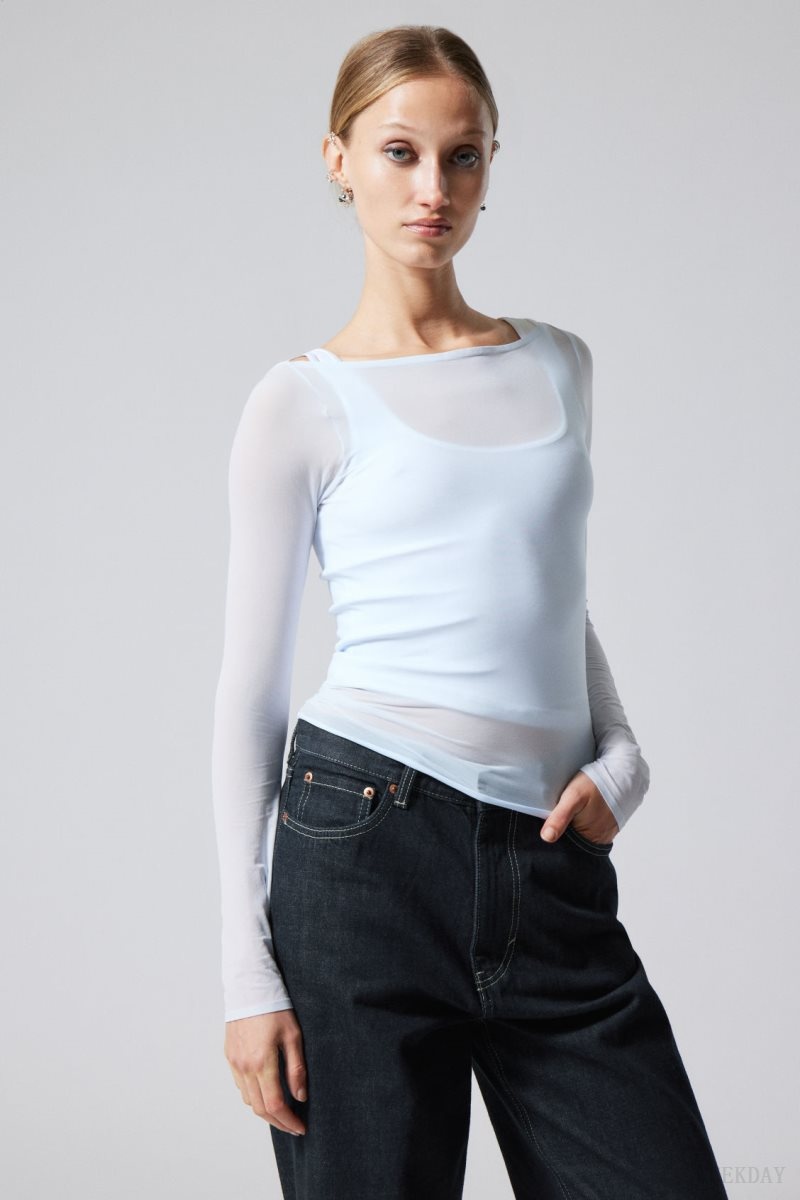 Weekday Sheer Boatneck Long Sleeve Light Blue | IWNU2799