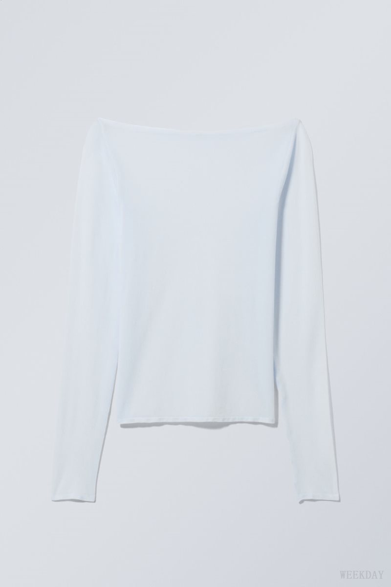 Weekday Sheer Boatneck Long Sleeve Light Blue | IWNU2799