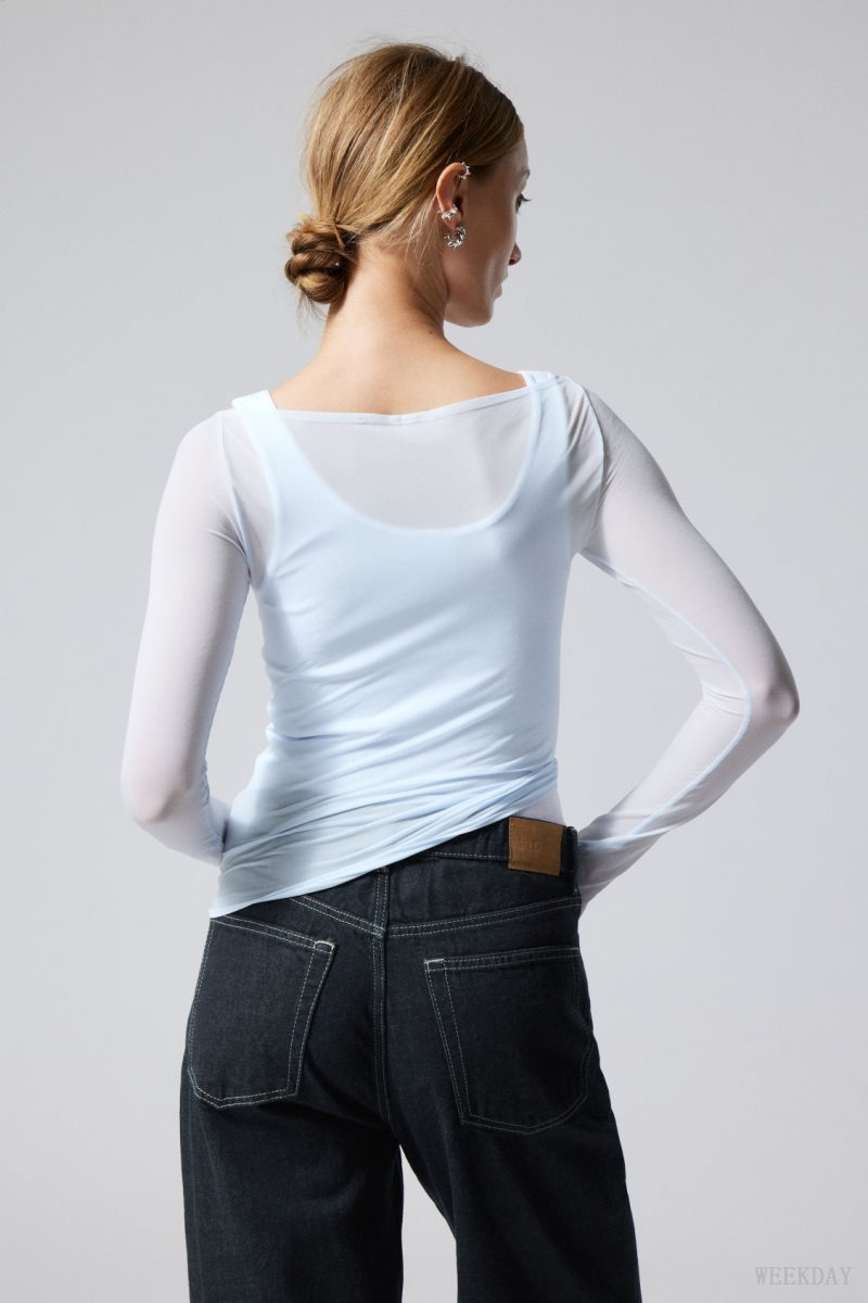 Weekday Sheer Boatneck Long Sleeve Light Blue | IWNU2799