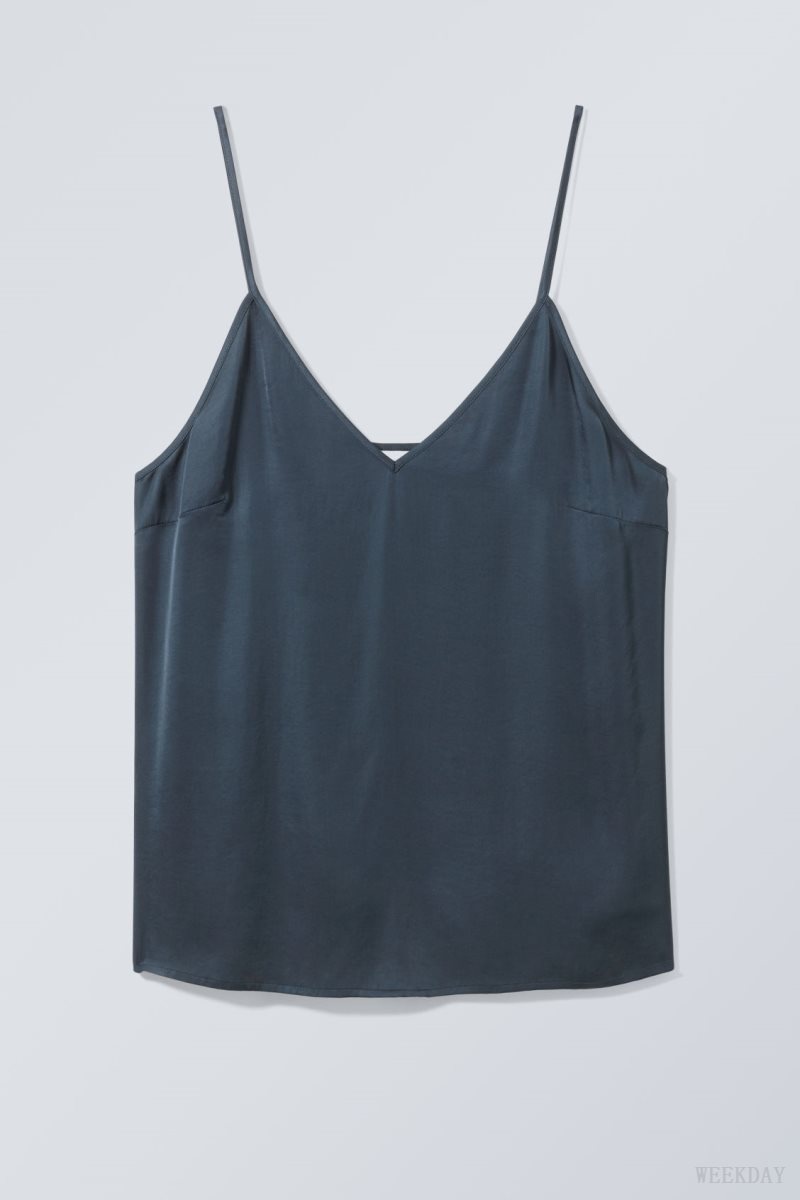 Weekday Shine Satin Singlet Dark Turquoise | BMVK2669