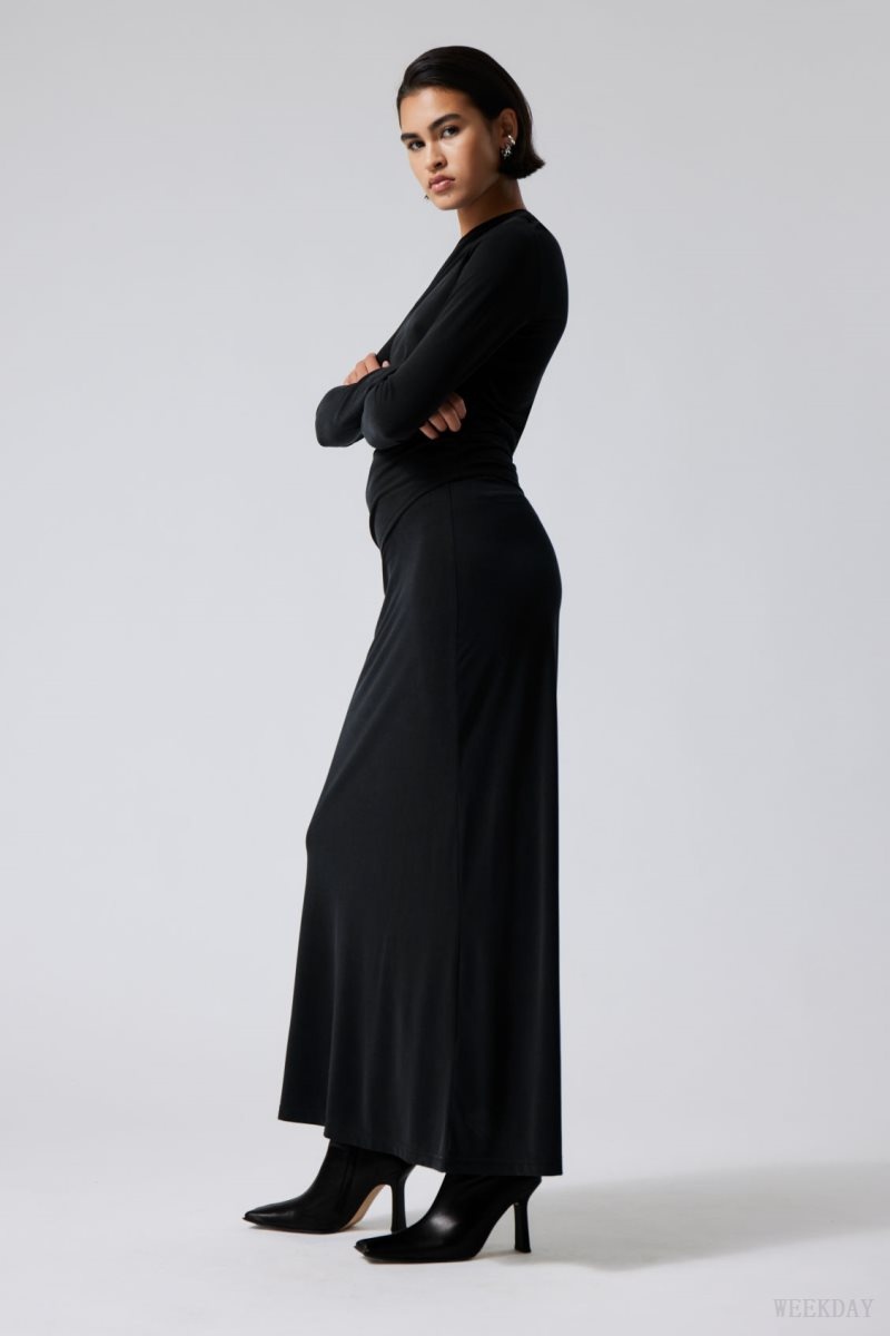 Weekday Signe Drapy Maxi Skirt Black | HQQO6357