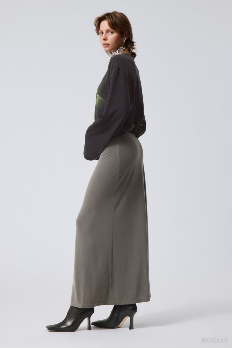 Weekday Signe Drapy Maxi Skirt Dark Mole | YFLU2085