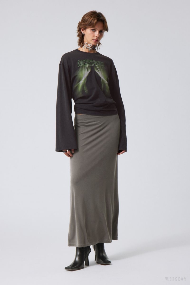 Weekday Signe Drapy Maxi Skirt Dark Mole | YFLU2085