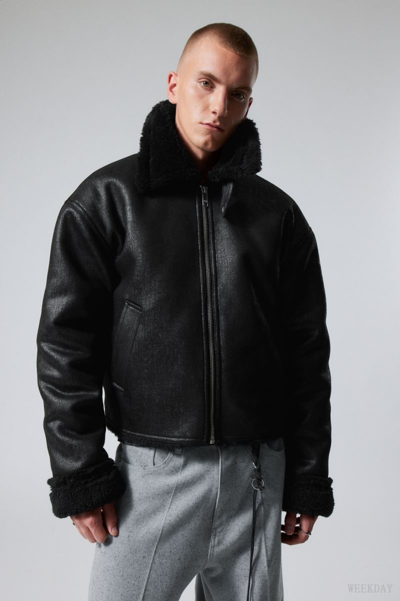 Weekday Sim Shearling Jacket Black | XUND0730