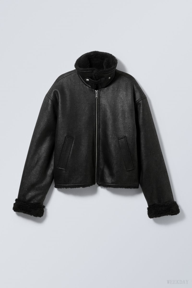 Weekday Sim Shearling Jacket Black | XUND0730