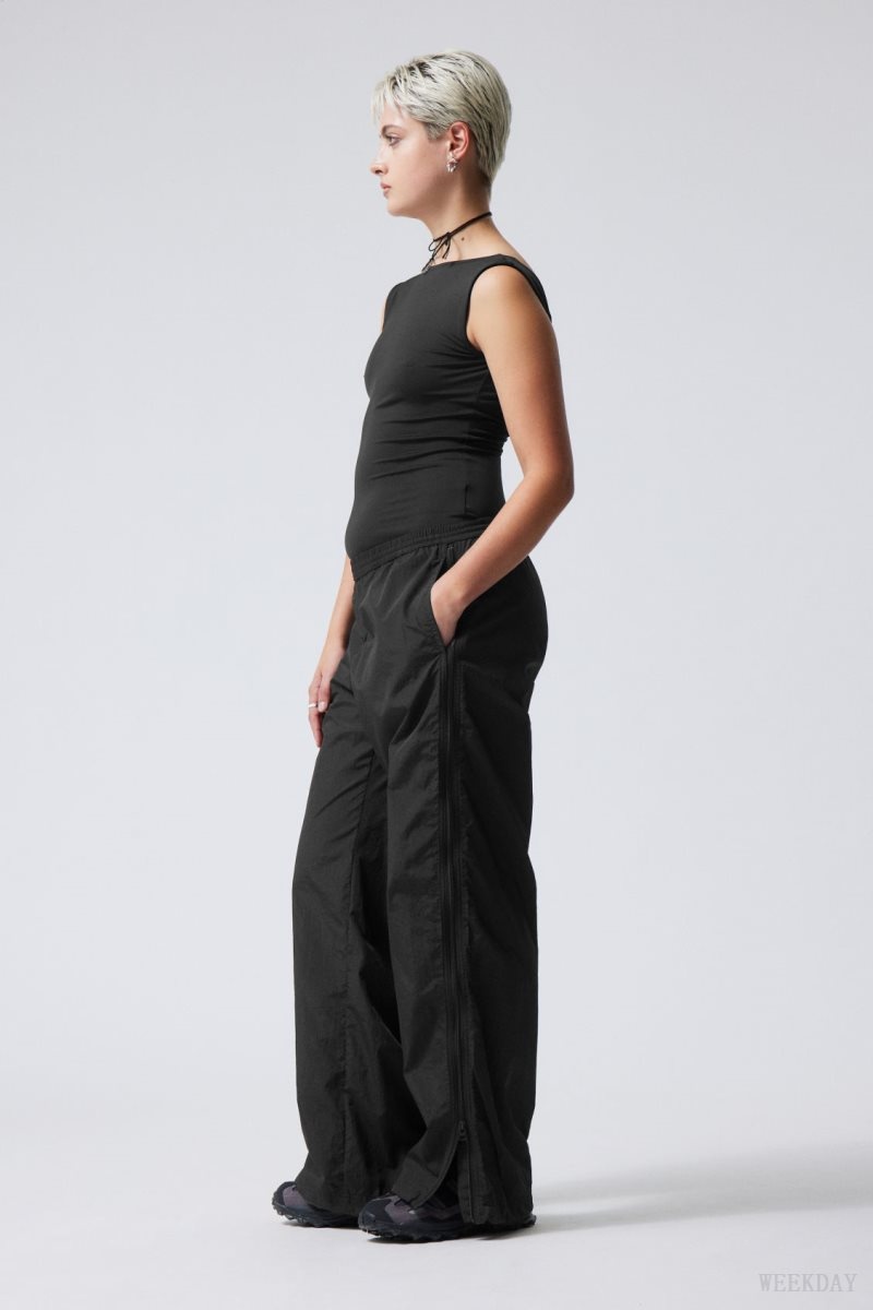 Weekday Simona Side Zip Track Trousers Black | DPRN4426