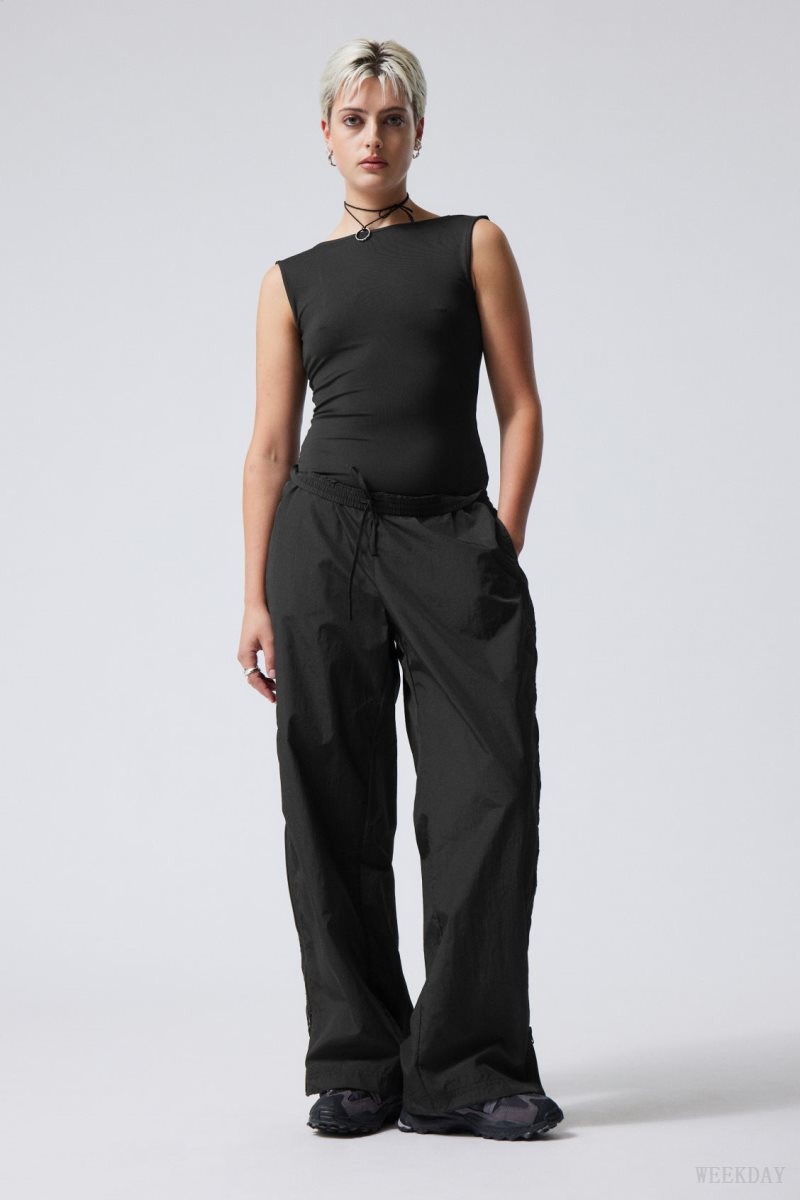 Weekday Simona Side Zip Track Trousers Black | DPRN4426