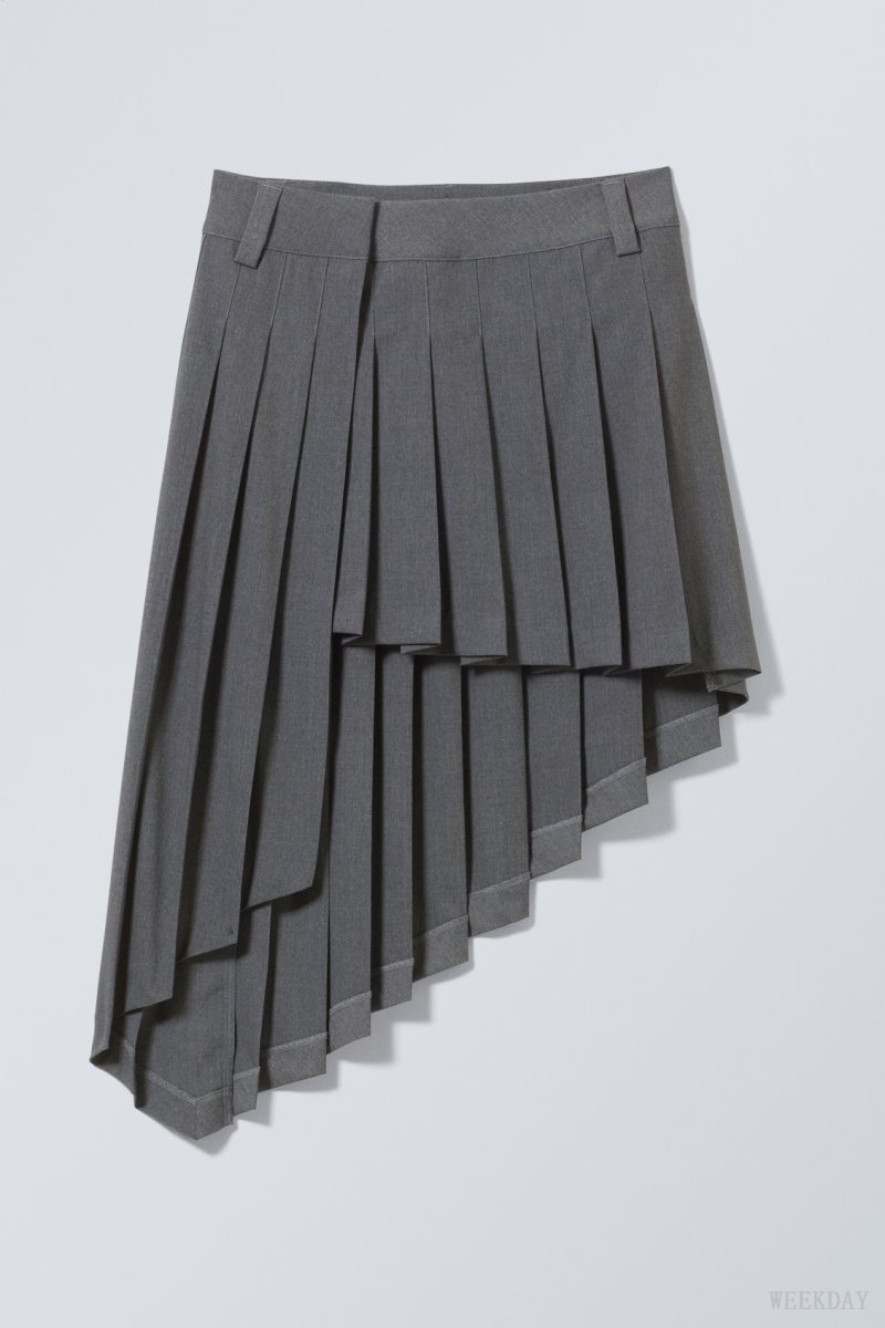 Weekday Skylar Pleated Midi Skirt Dark Grey | BVJJ9991