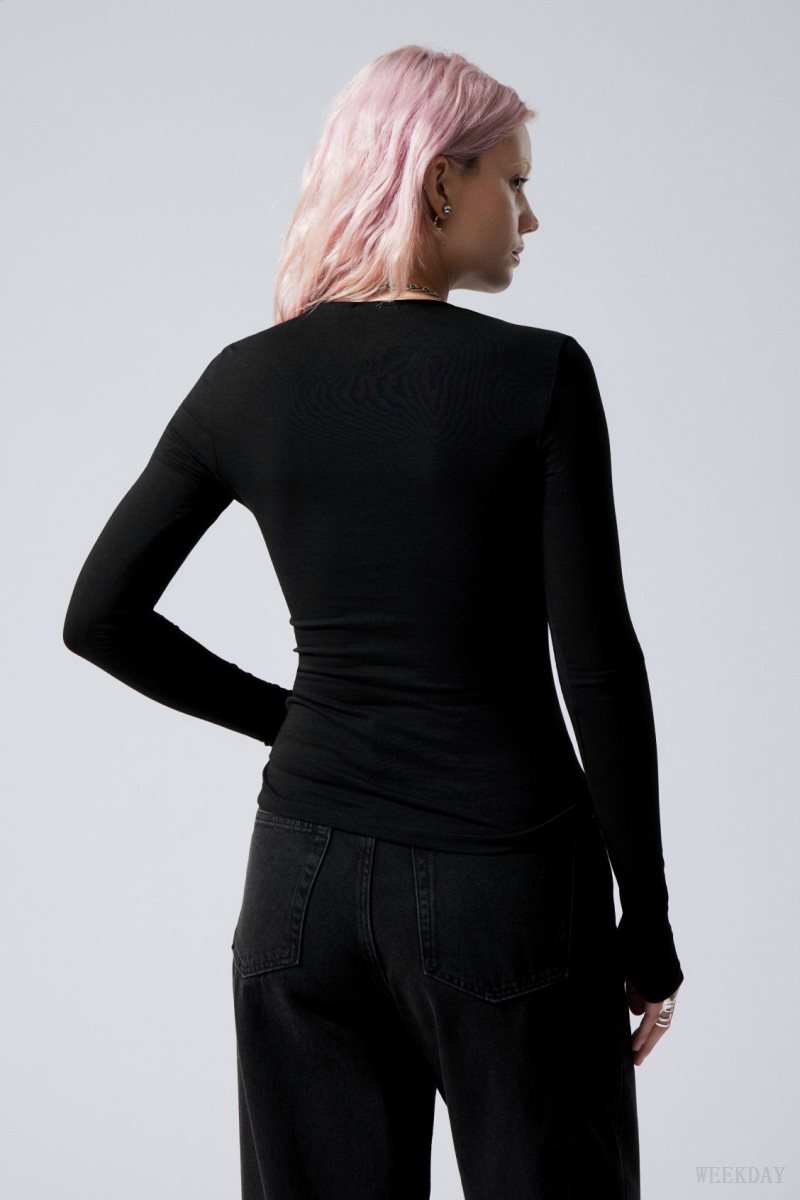 Weekday Slim Fitted Long Sleeve Black | ATSP4929