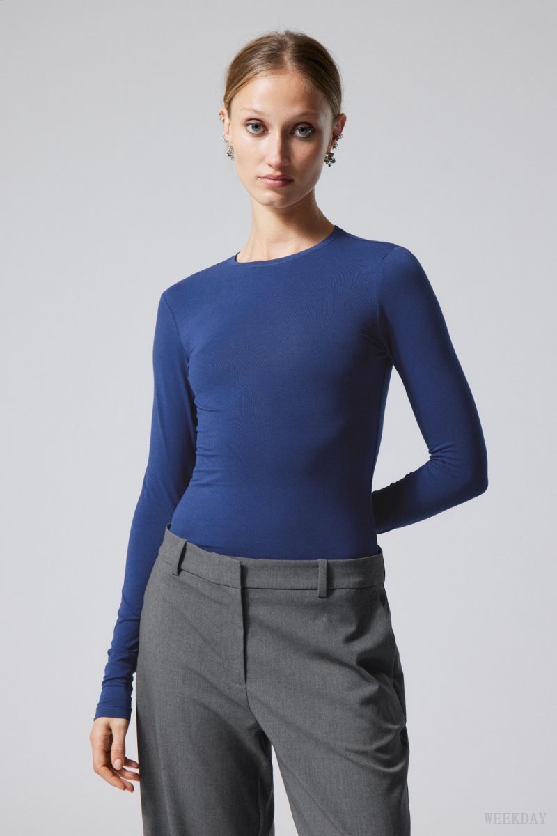 Weekday Slim Fitted Long Sleeve Blue | MUQS6798