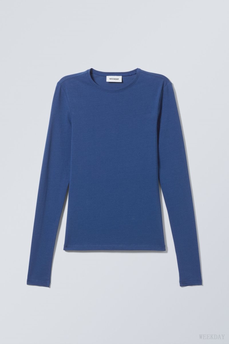 Weekday Slim Fitted Long Sleeve Blue | MUQS6798