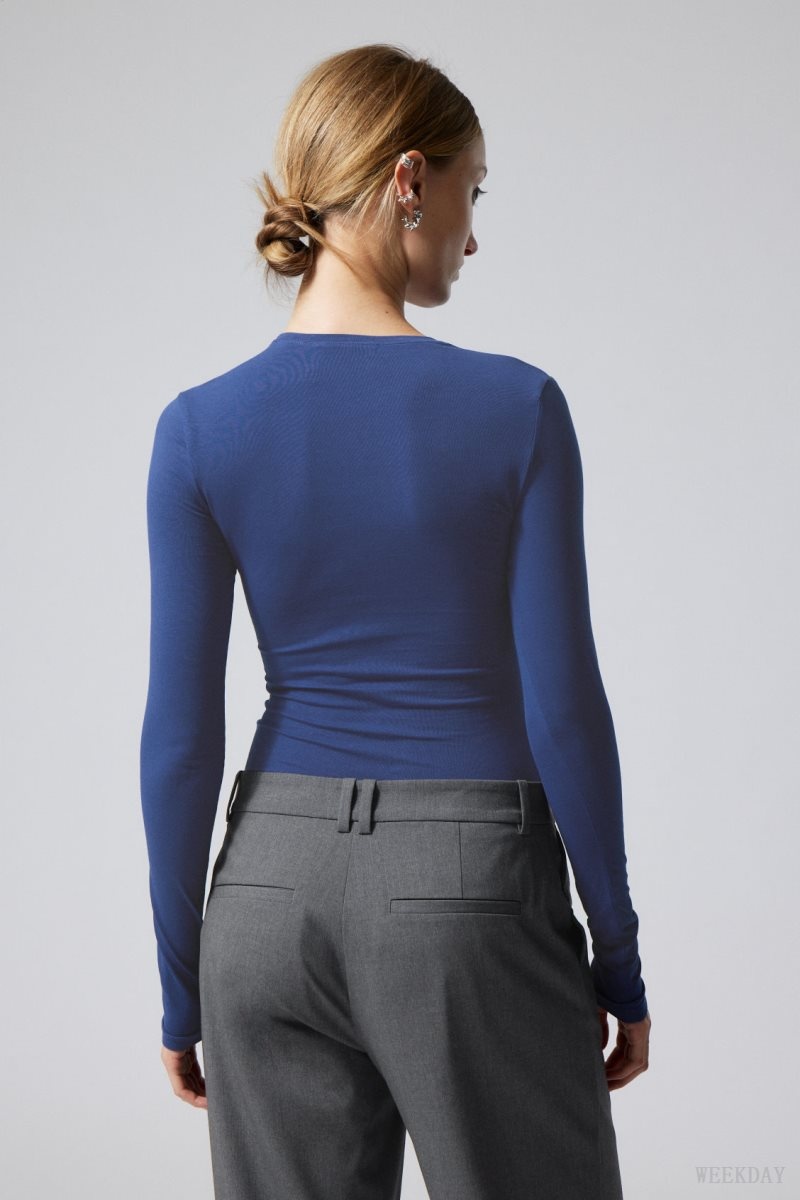 Weekday Slim Fitted Long Sleeve Blue | MUQS6798