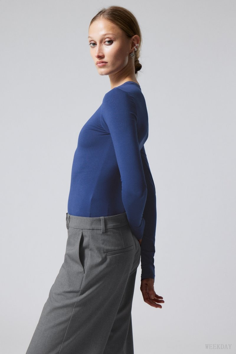 Weekday Slim Fitted Long Sleeve Blue | MUQS6798