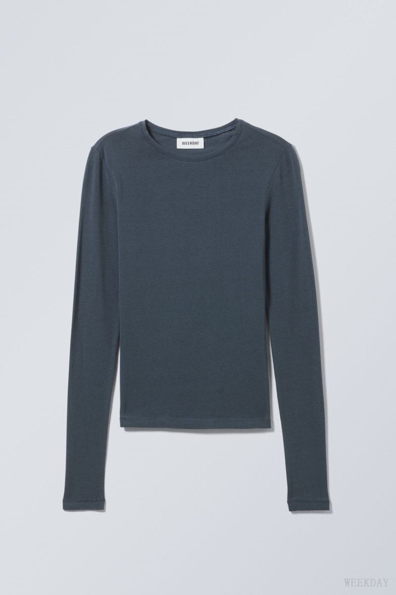 Weekday Slim Fitted Long Sleeve Dark Blue | CZCY1120