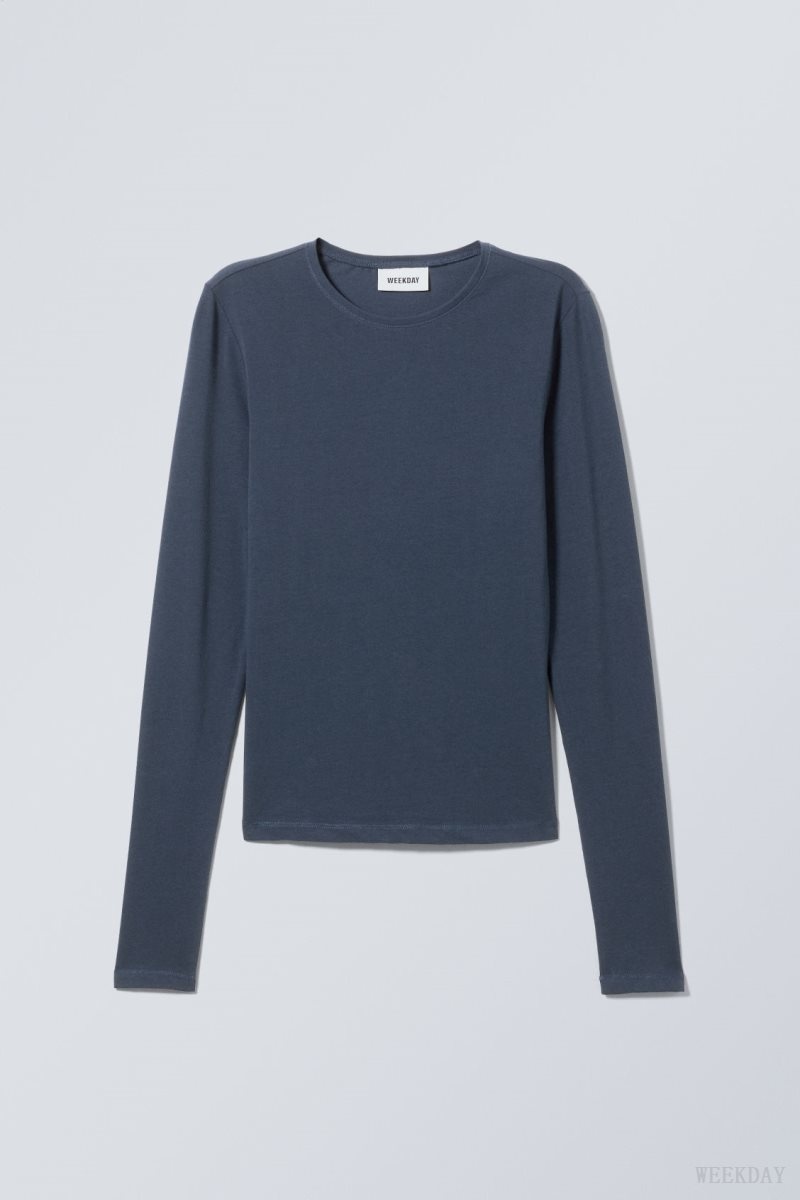 Weekday Slim Fitted Long Sleeve Dark Blue | CCAL4128