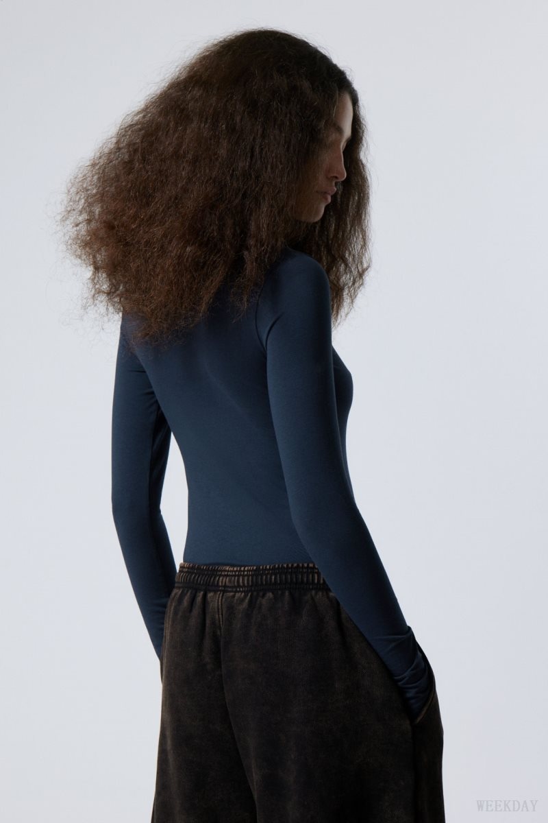 Weekday Slim Fitted Long Sleeve Dark Blue | CCAL4128