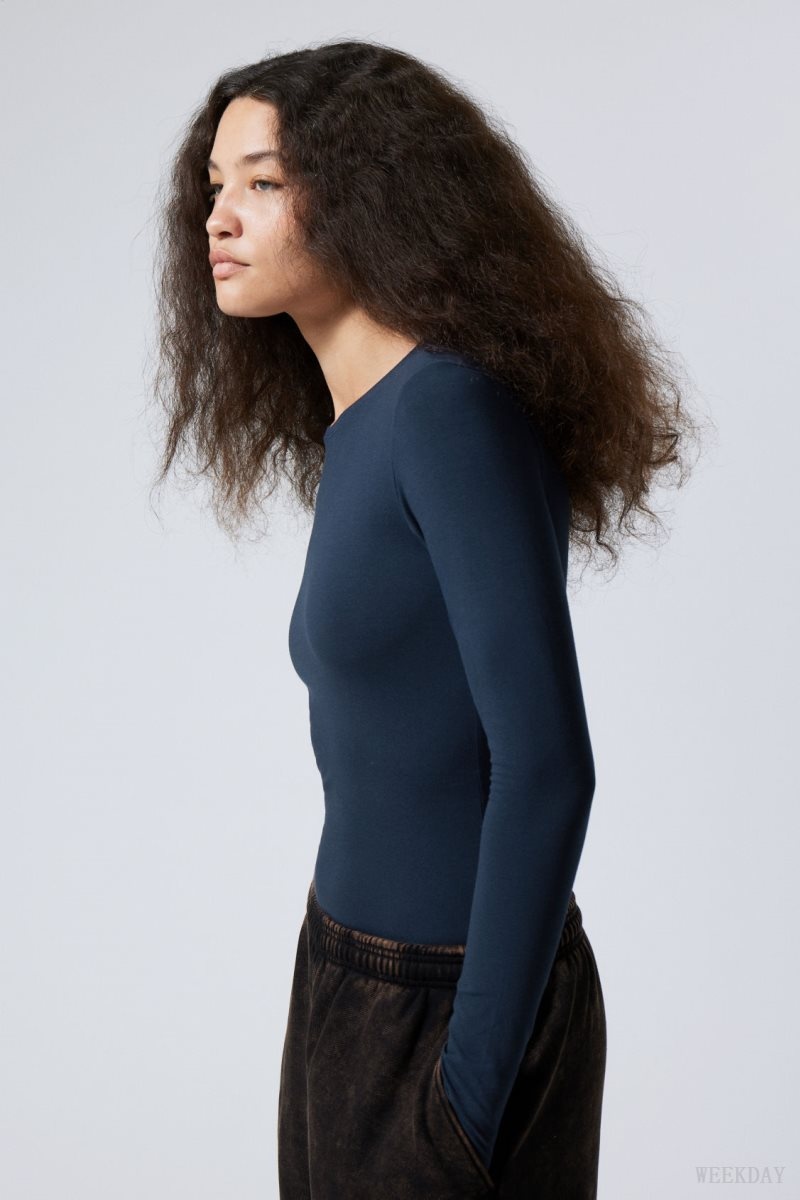 Weekday Slim Fitted Long Sleeve Dark Blue | CCAL4128