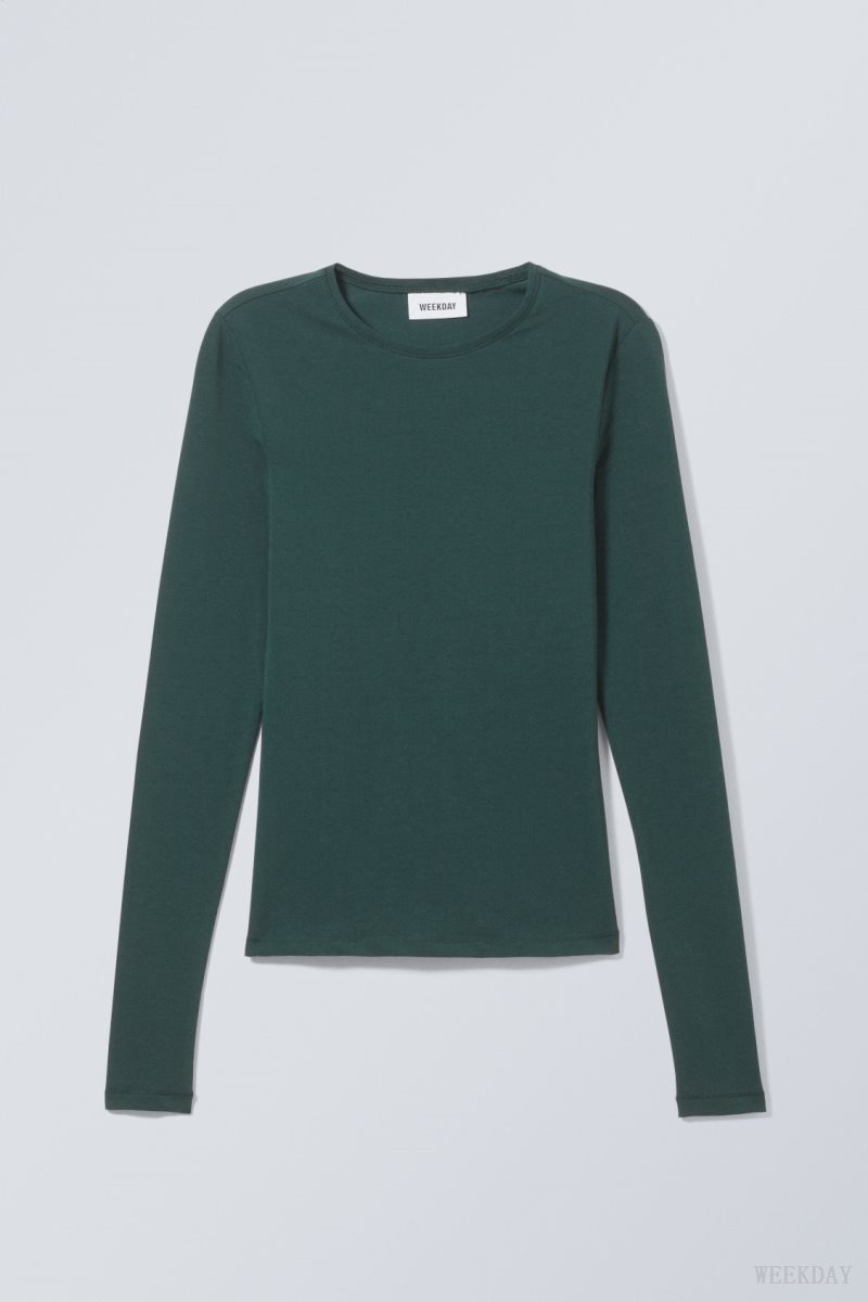 Weekday Slim Fitted Long Sleeve Dark Green | OEFM0413