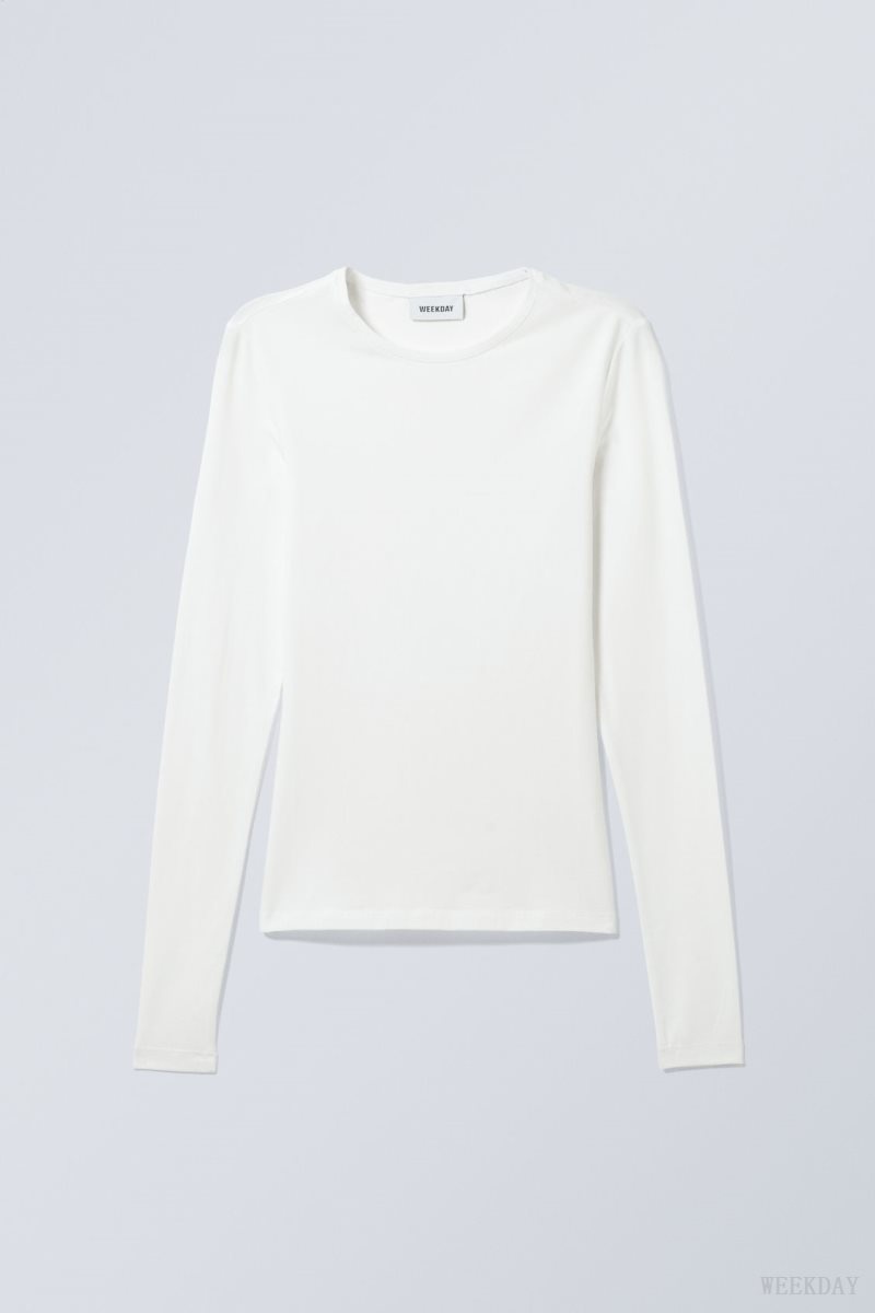 Weekday Slim Fitted Long Sleeve White | ZHMZ4823