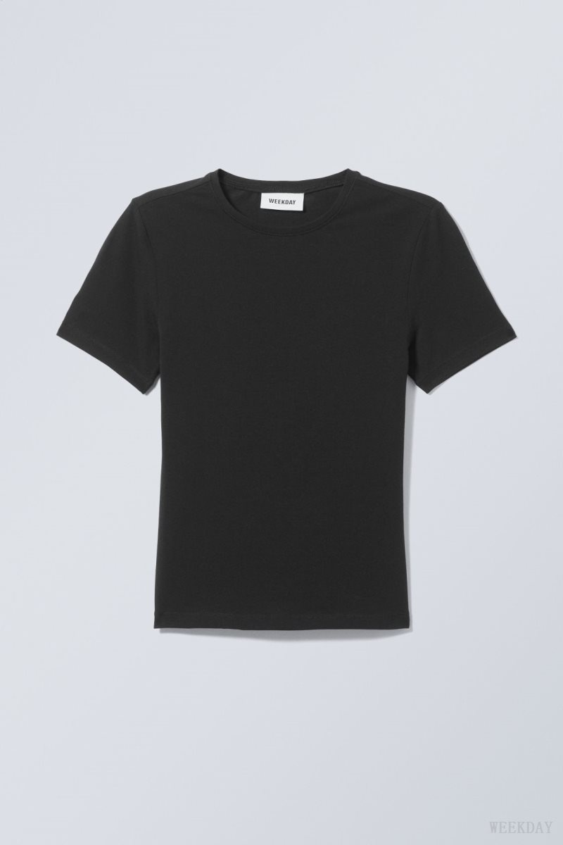 Weekday Slim Fitted T-shirt Black | HBTX2366