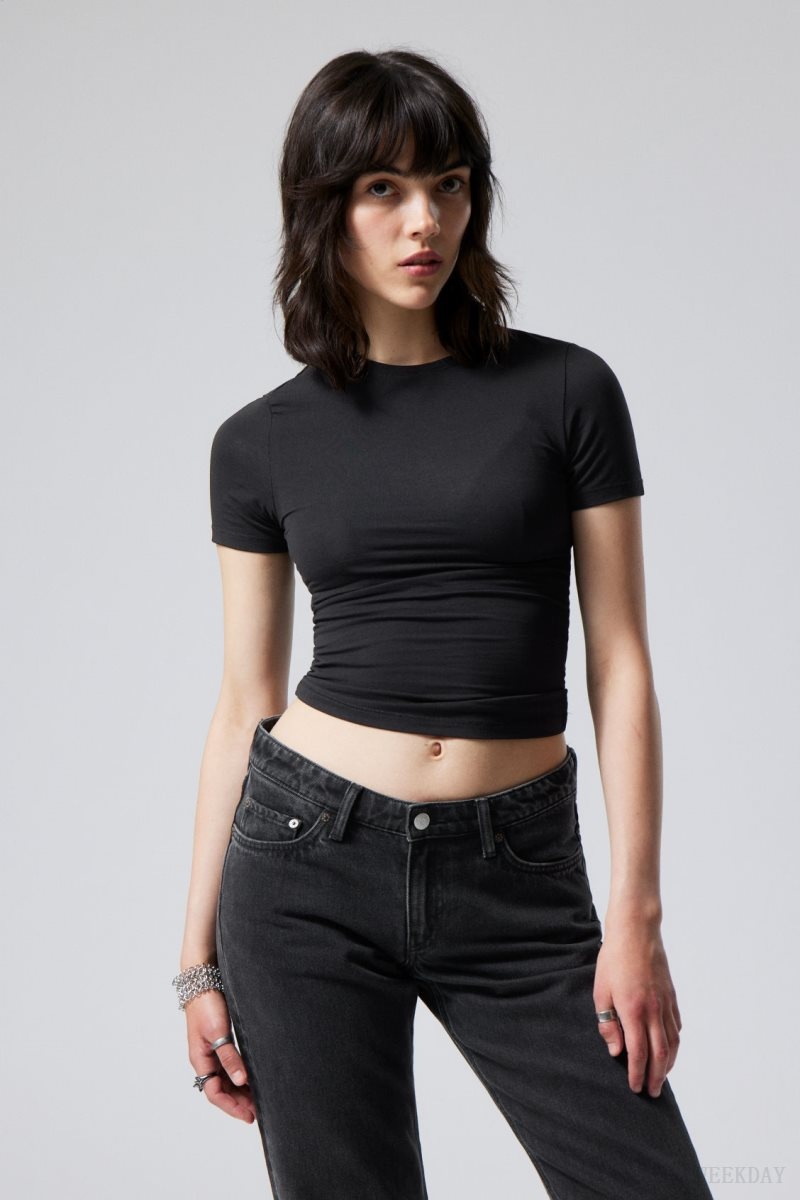 Weekday Slim Fitted T-shirt Black | HBTX2366