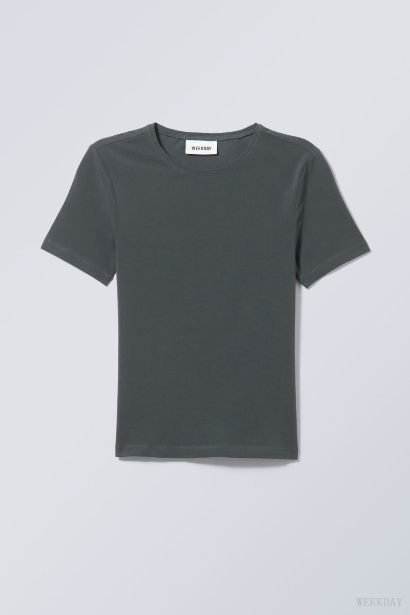 Weekday Slim Fitted T-shirt Dark Green | VRKD5623