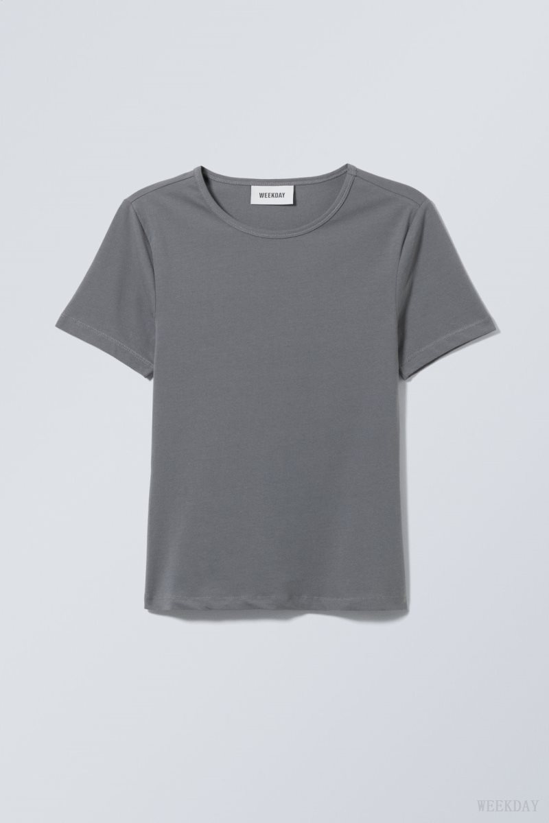 Weekday Slim Fitted T-shirt Dark Grey | YNEY0533