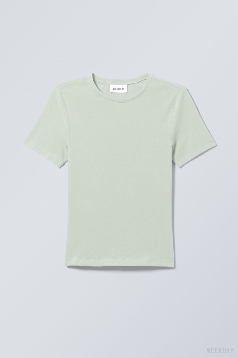 Weekday Slim Fitted T-shirt Light Green | KFDP0571