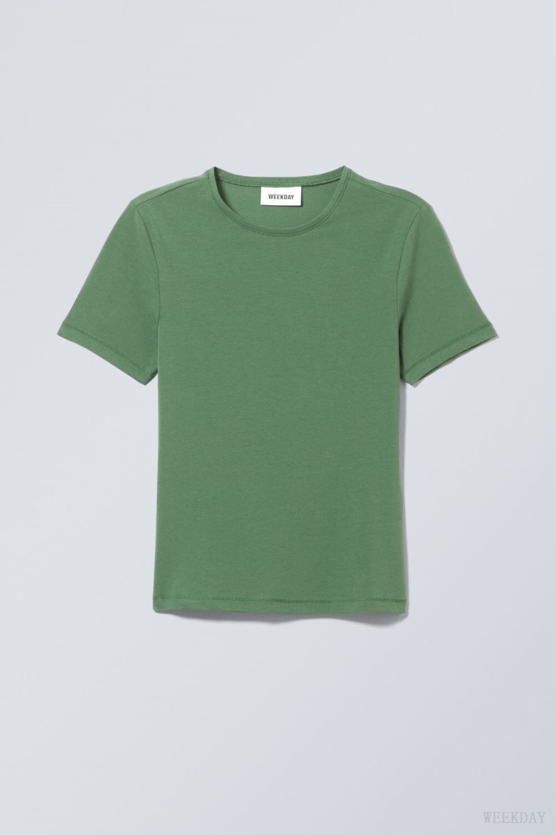 Weekday Slim Fitted T-shirt Turquoise Green | DTZK0747