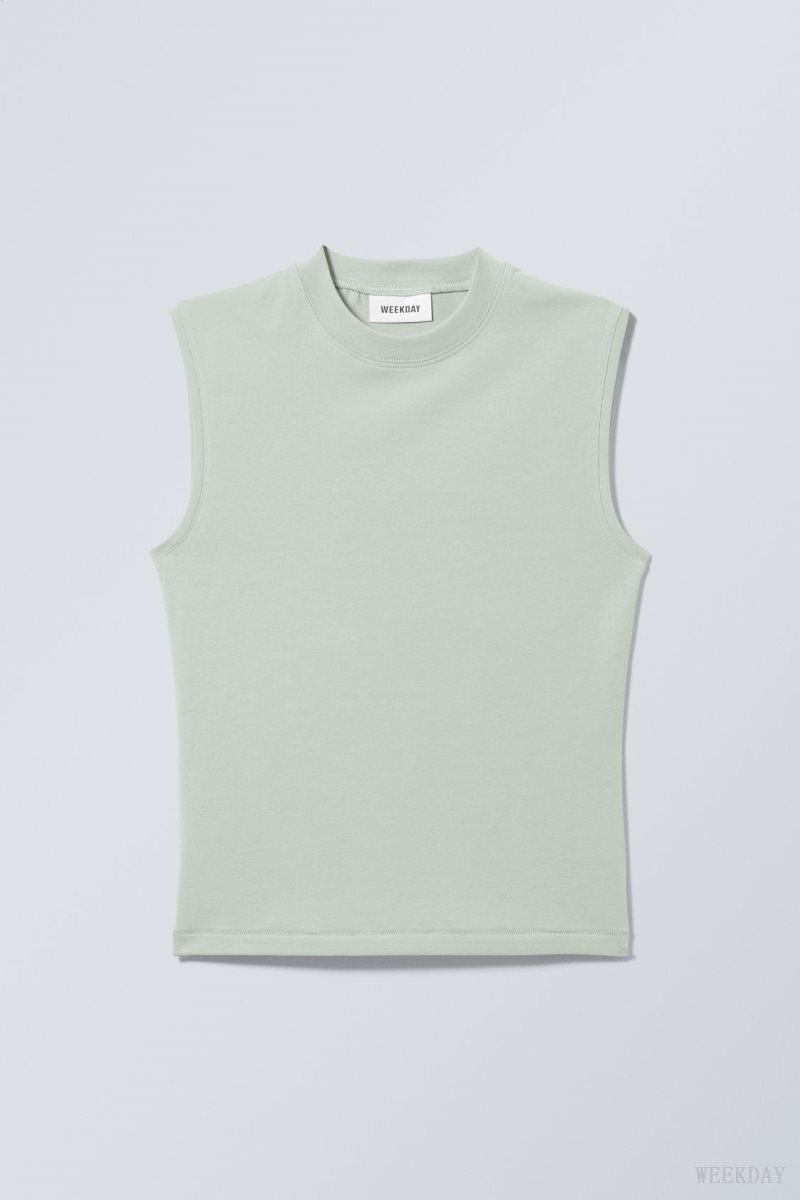 Weekday Slim Mock Neck Tank Top Light Green | PXIA5010