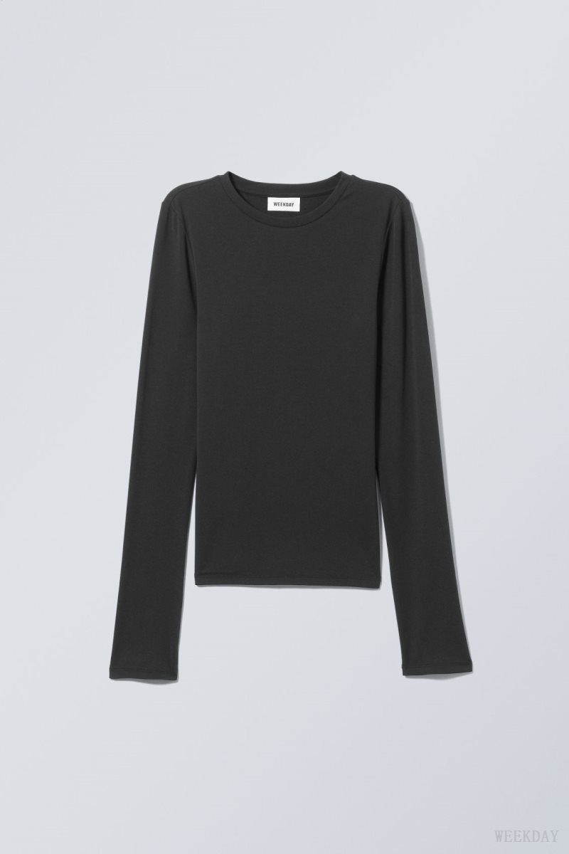 Weekday Soft Brushed Long Sleeve Top Black | ZLPK3516