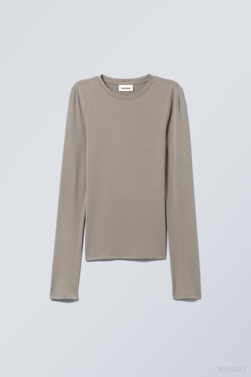 Weekday Soft Brushed Long Sleeve Top Mole | FCKB6359