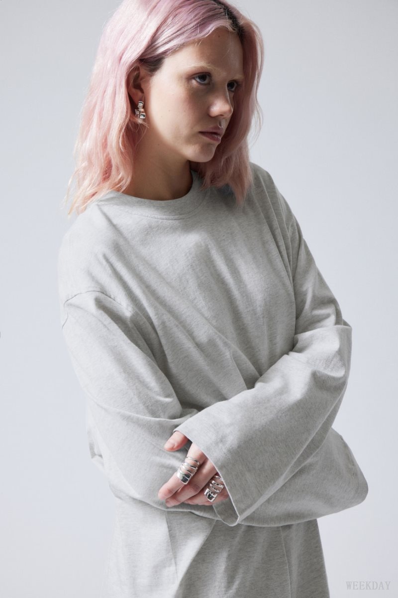 Weekday Soft Oversized Long Sleeve Top Light Grey | UMDX0091